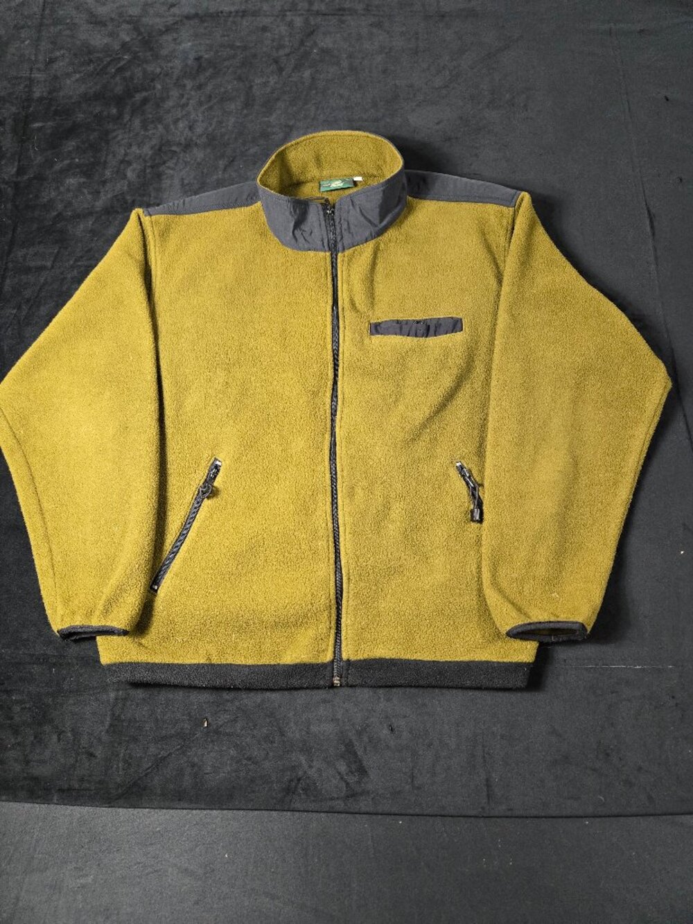 Vintage Orvis Fleece Jacket XL Made in USA Mustard Full Zip Pockets